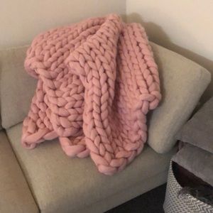 Cable knit merino wool accent blanket